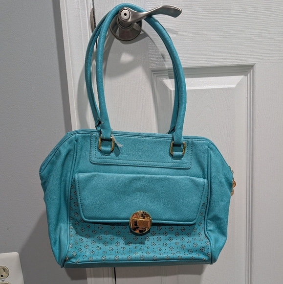 Lulu by Lulu Guinness Turquoise Blue Satchel with Gold Hardware - Picture 1 of 11